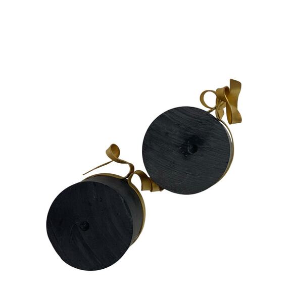 Black Soapstone Taper Candleholders Goldtone Metal Ribbon - Picture 6 of 6